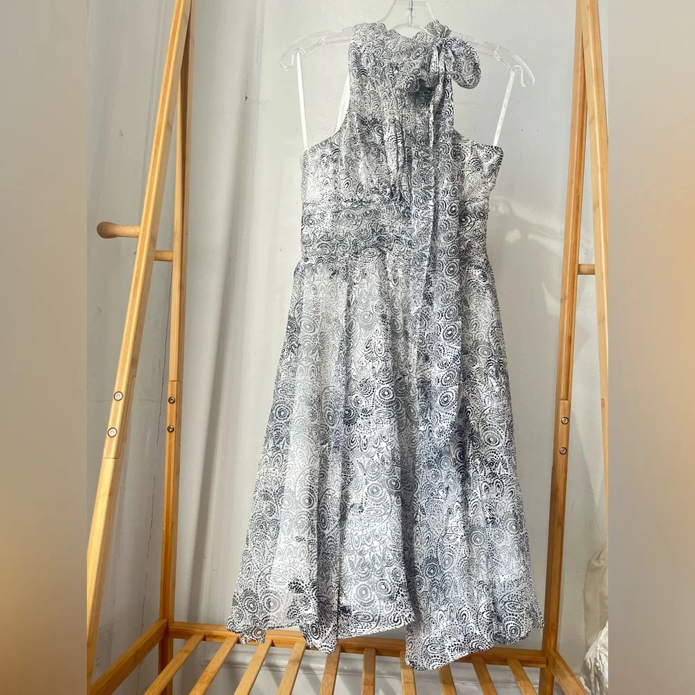 Y2k Arden B Silk Silver & White Scarf Tie Dress NWT